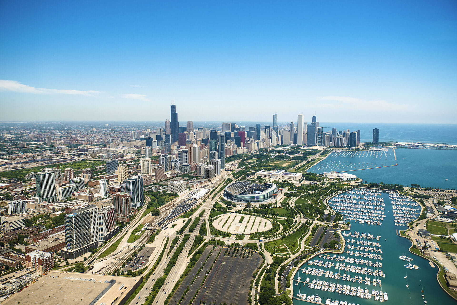 Bird's eye view of Chicago Skyline